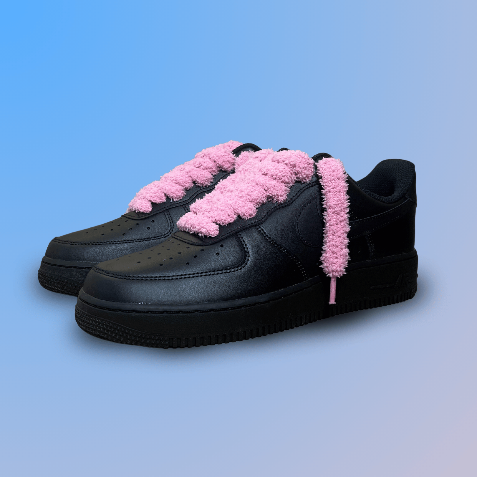 Nike Air Force 1 Black Fluffy Lace (Pink) (new)