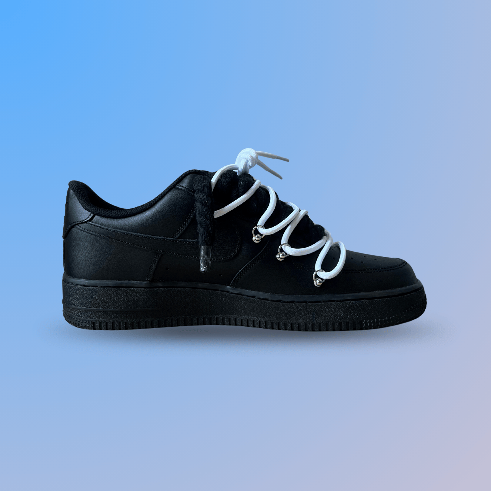Nike Air Force 1 Black Laced Up Rope Lace White