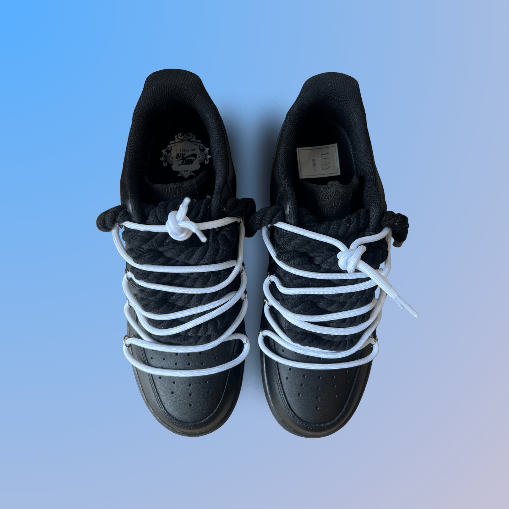 Nike Air Force 1 Black Laced Up Rope Lace White
