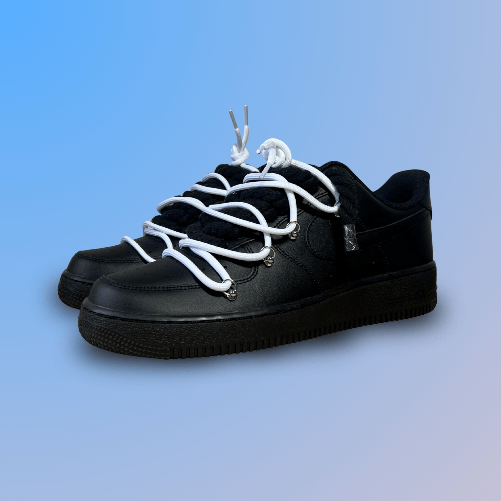 Nike Air Force 1 Black Laced Up Rope Lace White