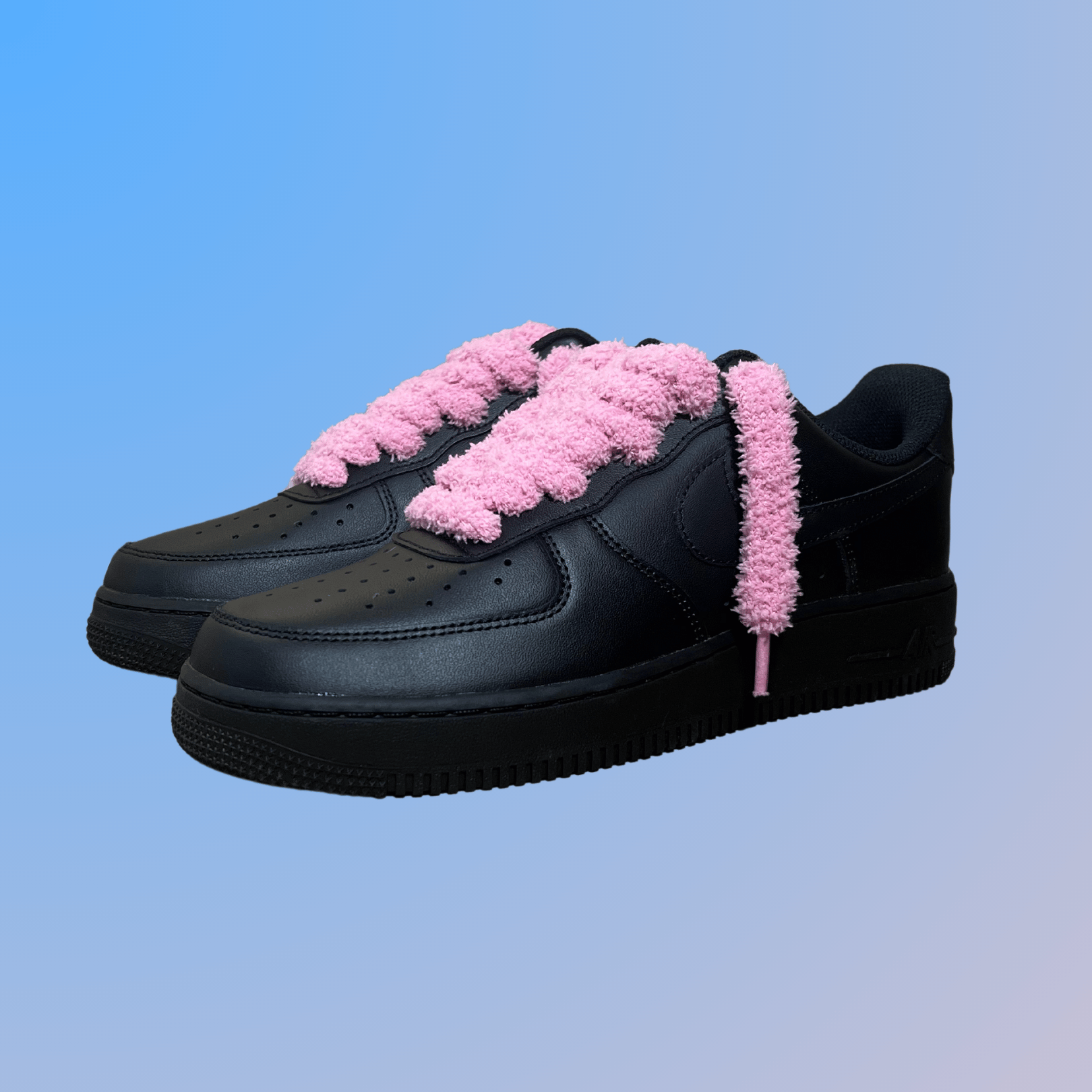Nike Air Force 1 Black Fluffy Lace (Pink)