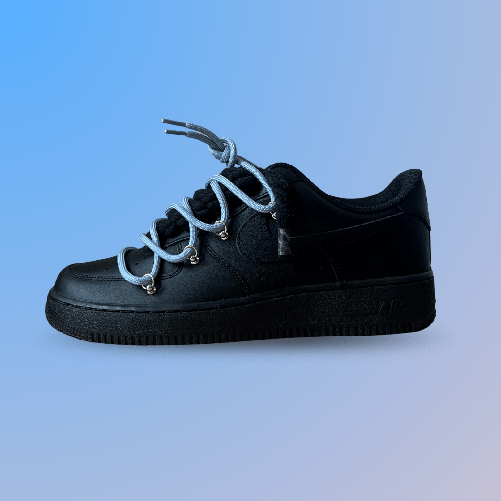 Nike Air Force 1 Black Laced Up Rope Lace Blue