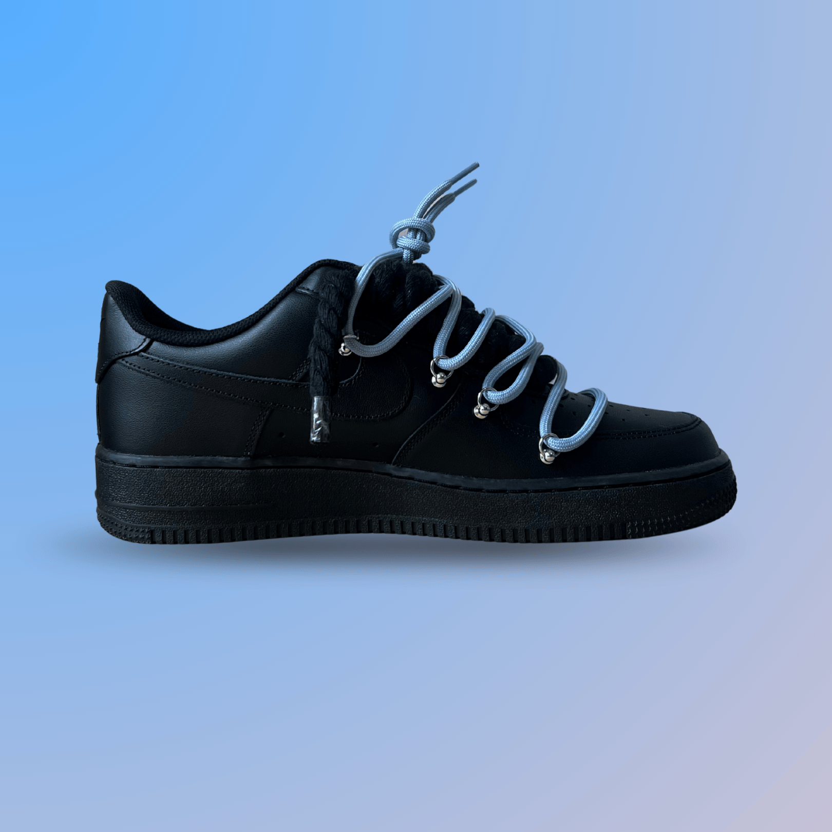 Nike Air Force 1 Black Laced Up Rope Lace Blue