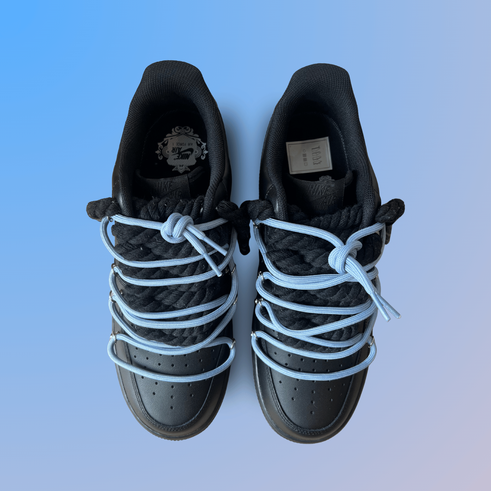 Nike Air Force 1 Black Laced Up Rope Lace Blue