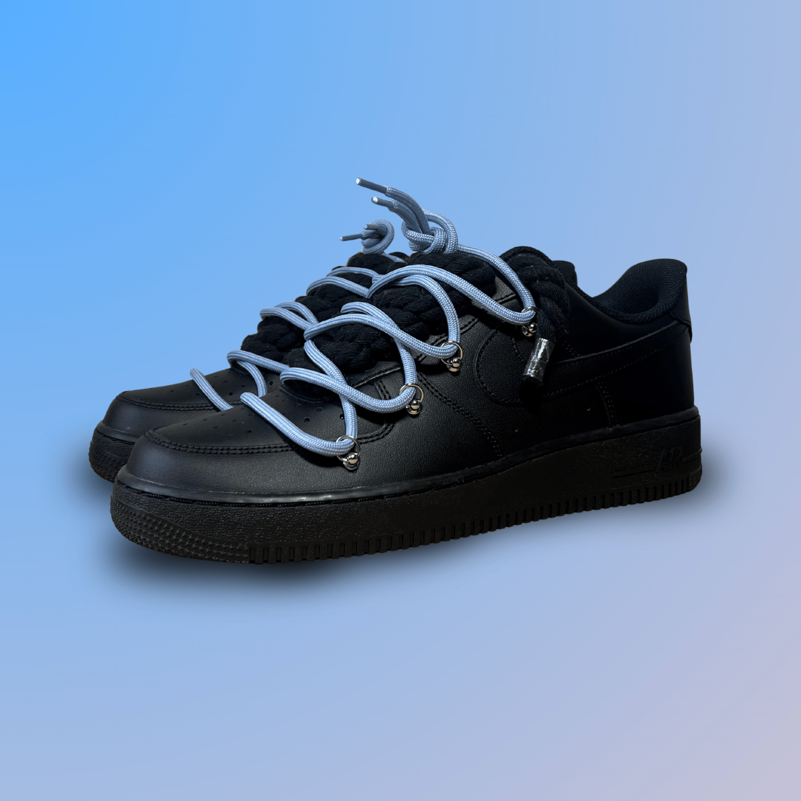 Nike Air Force 1 Black Laced Up Rope Lace Blue