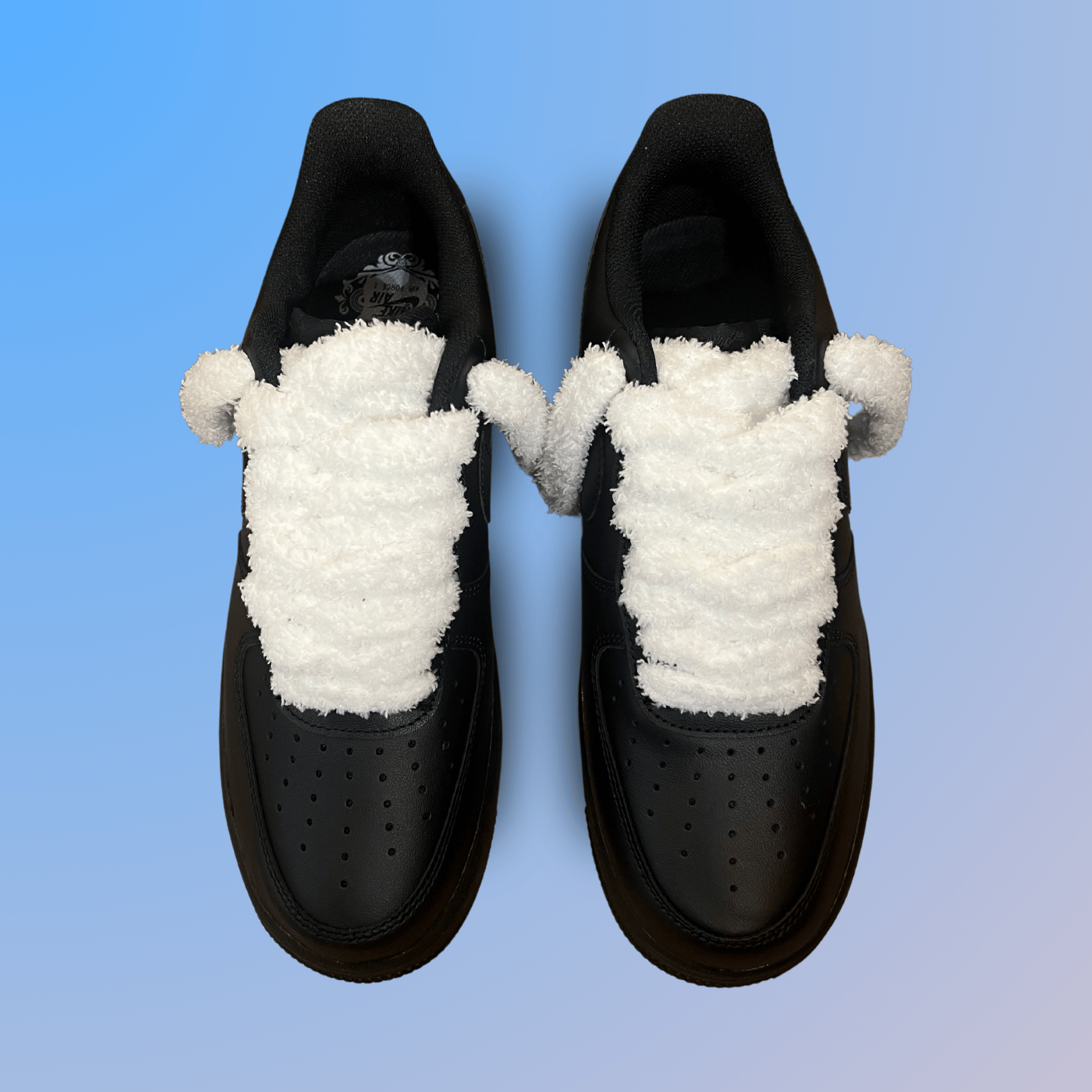 Nike Air Force 1 Black Fluffy Lace (White) (new)