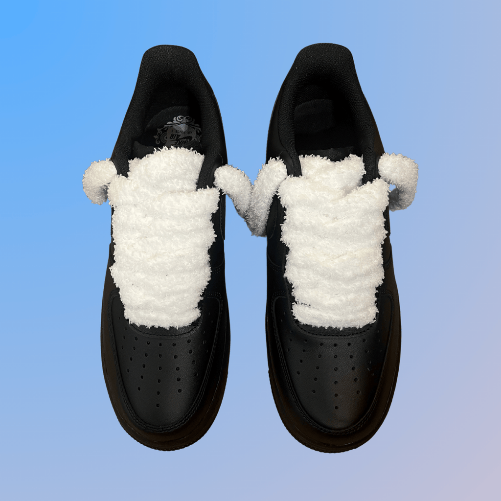 Nike Air Force 1 Black Fluffy Lace (White)
