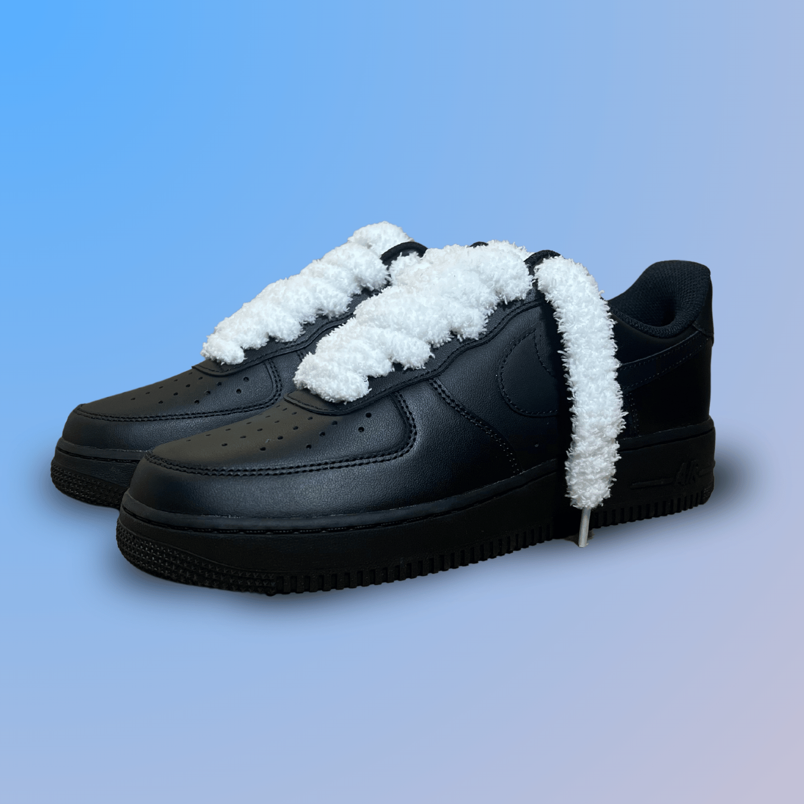 Nike Air Force 1 Black Fluffy Lace (White) (new)