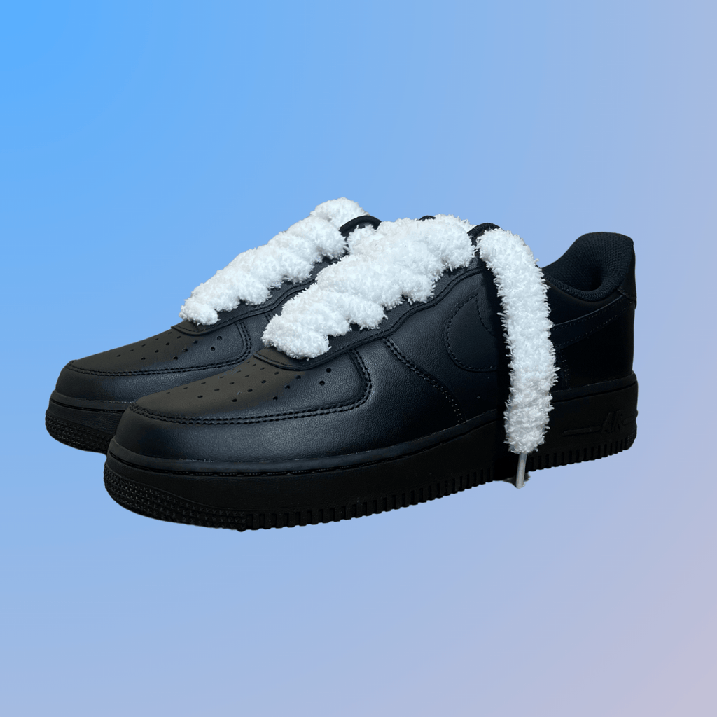 Nike Air Force 1 Black Fluffy Lace (White)