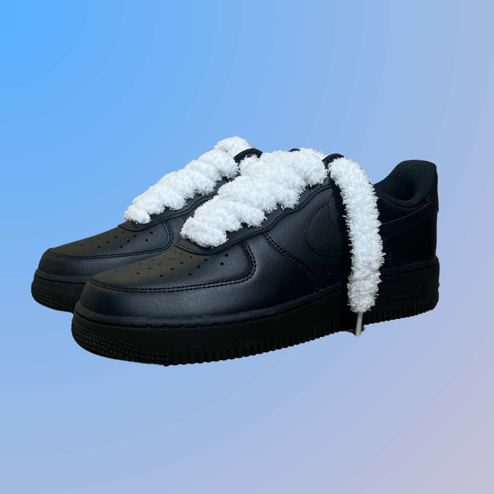 Nike Air Force 1 Black Fluffy Lace (White)