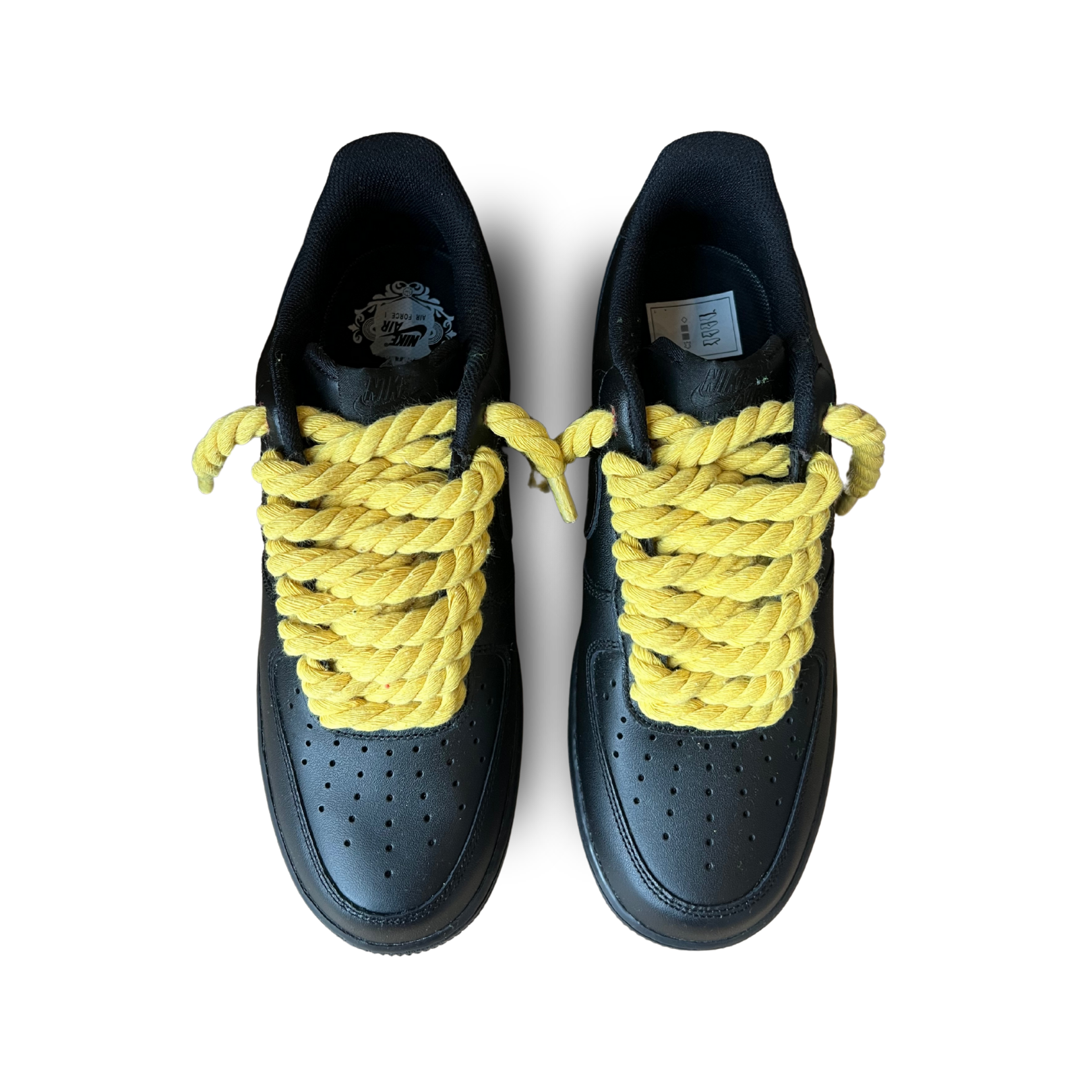 Nike Air Force 1 '07 Black Chunky Rope Lace Yellow Felülnézet