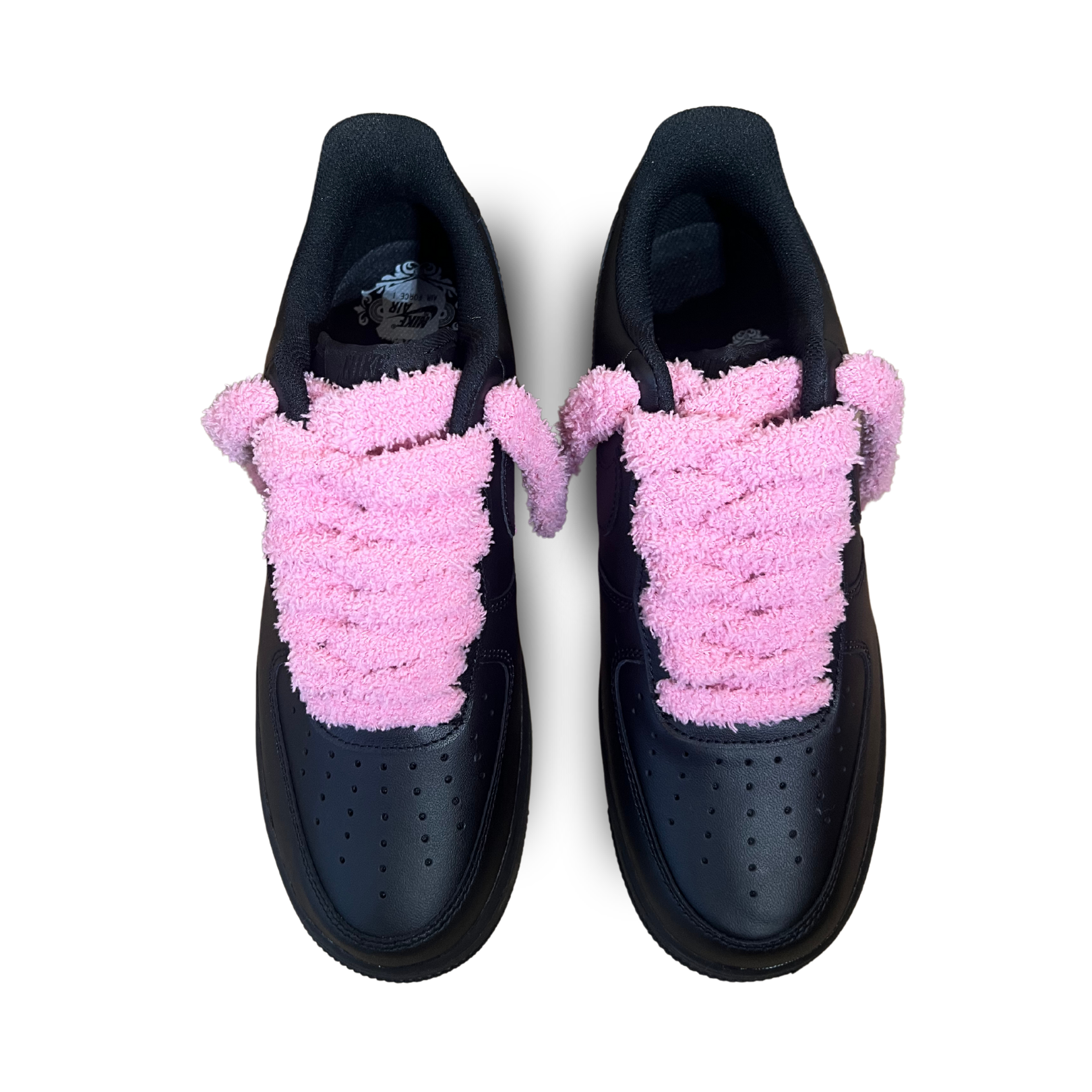 Nike Air Force 1 Black Fluffy Lace Pink Felülnézet