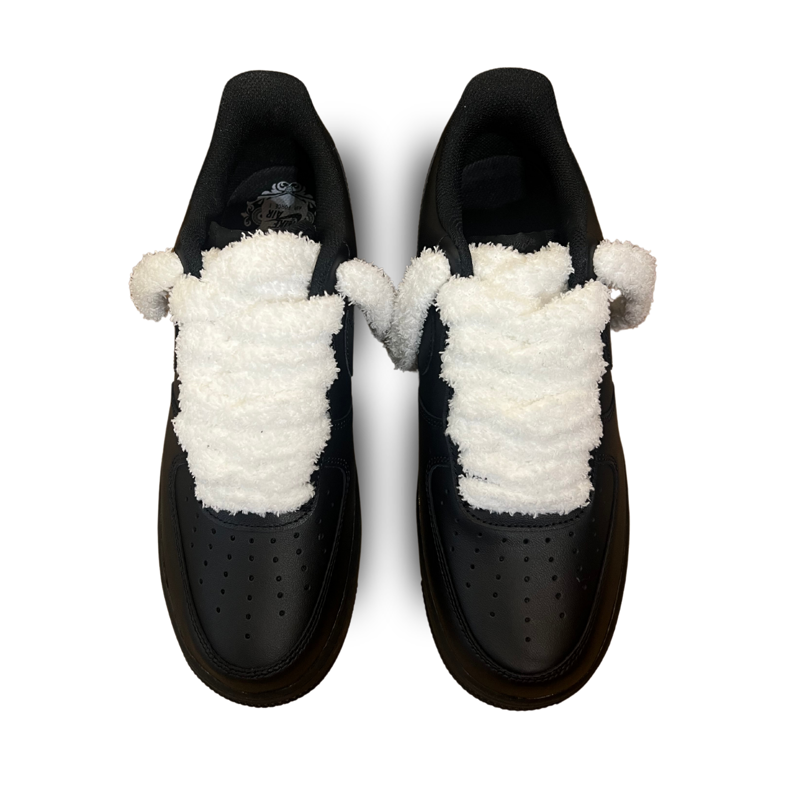 Nike Air Force 1 Black Fluffy Lace White Felülnézet