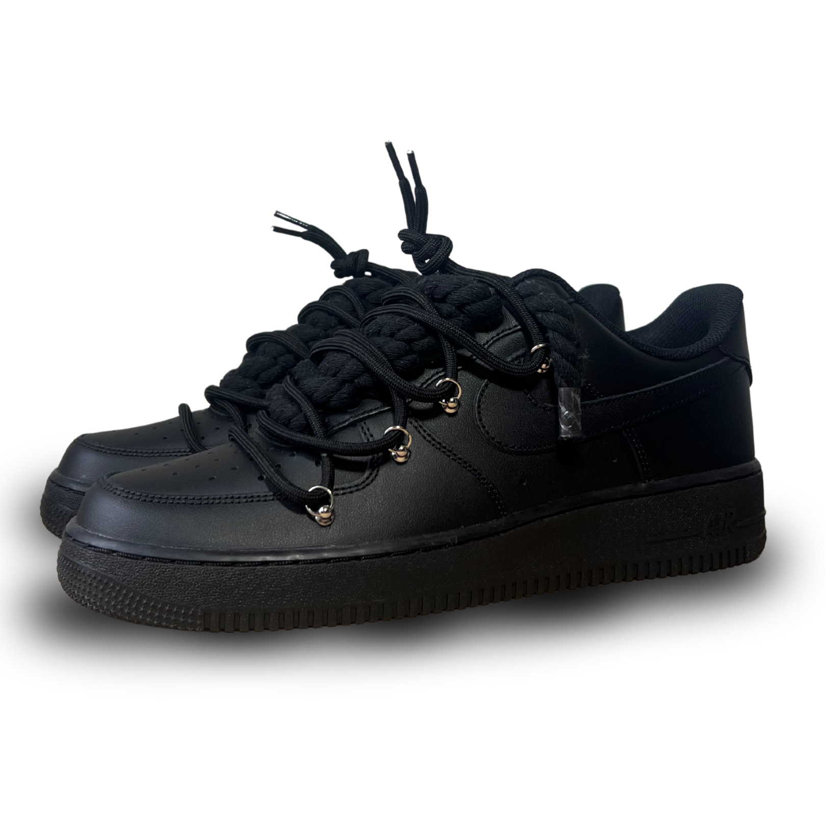 Nike Air Force 1 Black Laced Up Rope Lace Black Csanadsoles