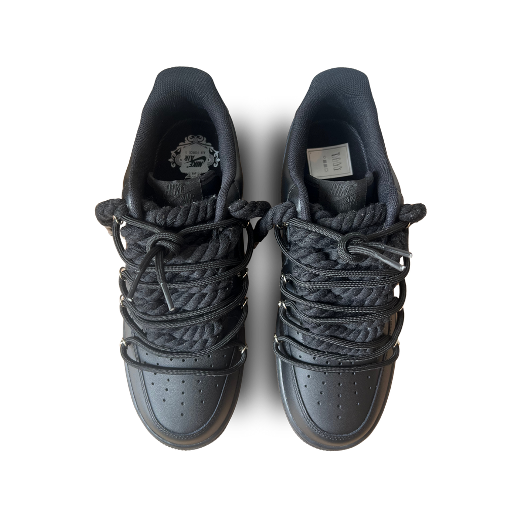 Nike Air Force 1 Black Laced Up Rope Lace Black Felülnézet