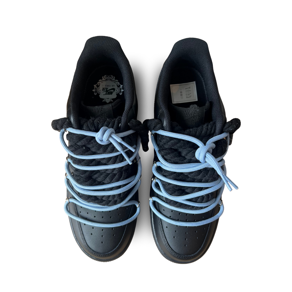 Nike Air Force 1 Black Laced Up Rope Lace Blue Felülnézet