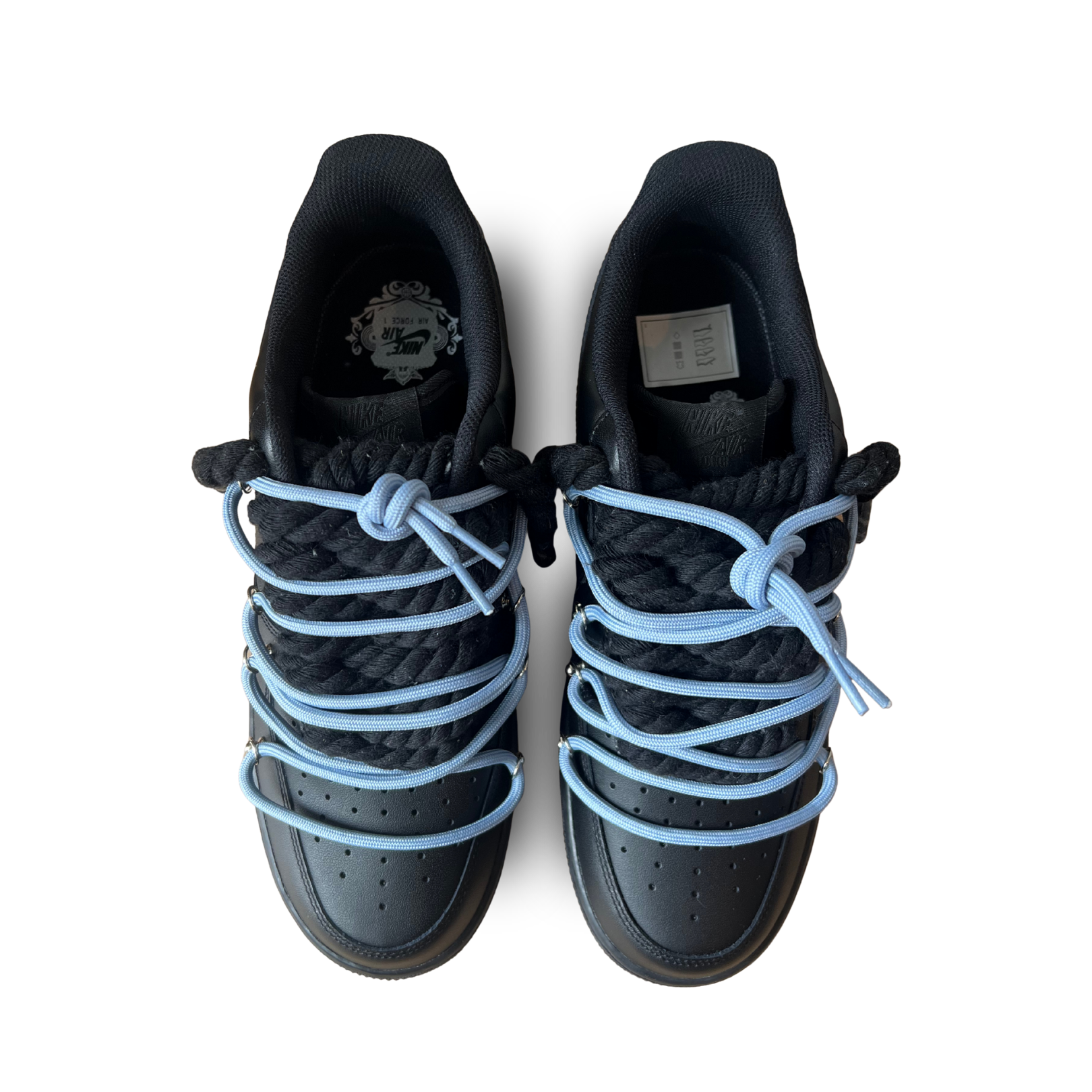 Nike Air Force 1 Black Laced Up Rope Lace Blue Felülnézet