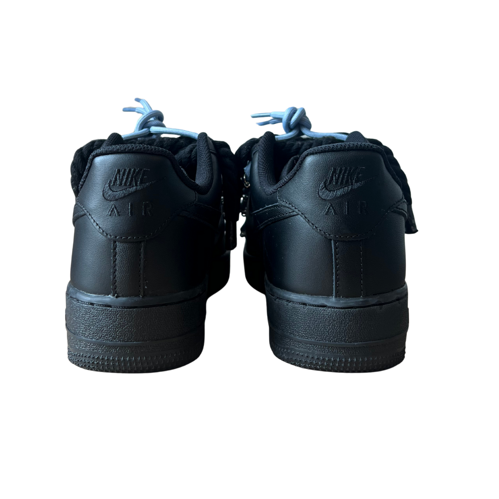 Nike Air Force 1 Black Laced Up Rope Lace Blue Hátulnézet