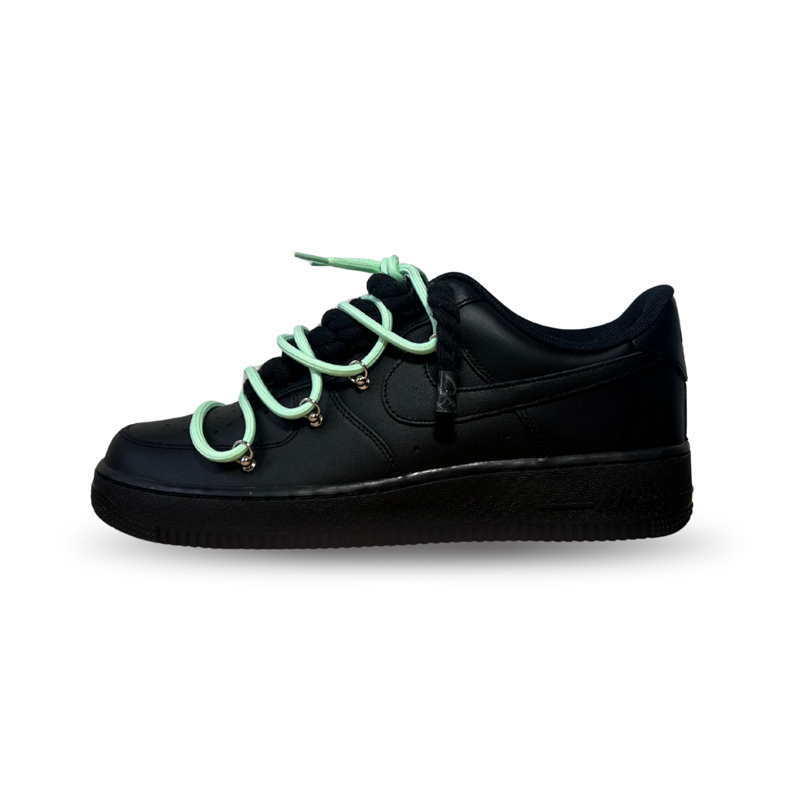 Nike Air Force 1 Black Laced Up Rope Lace Green Oldalnézet