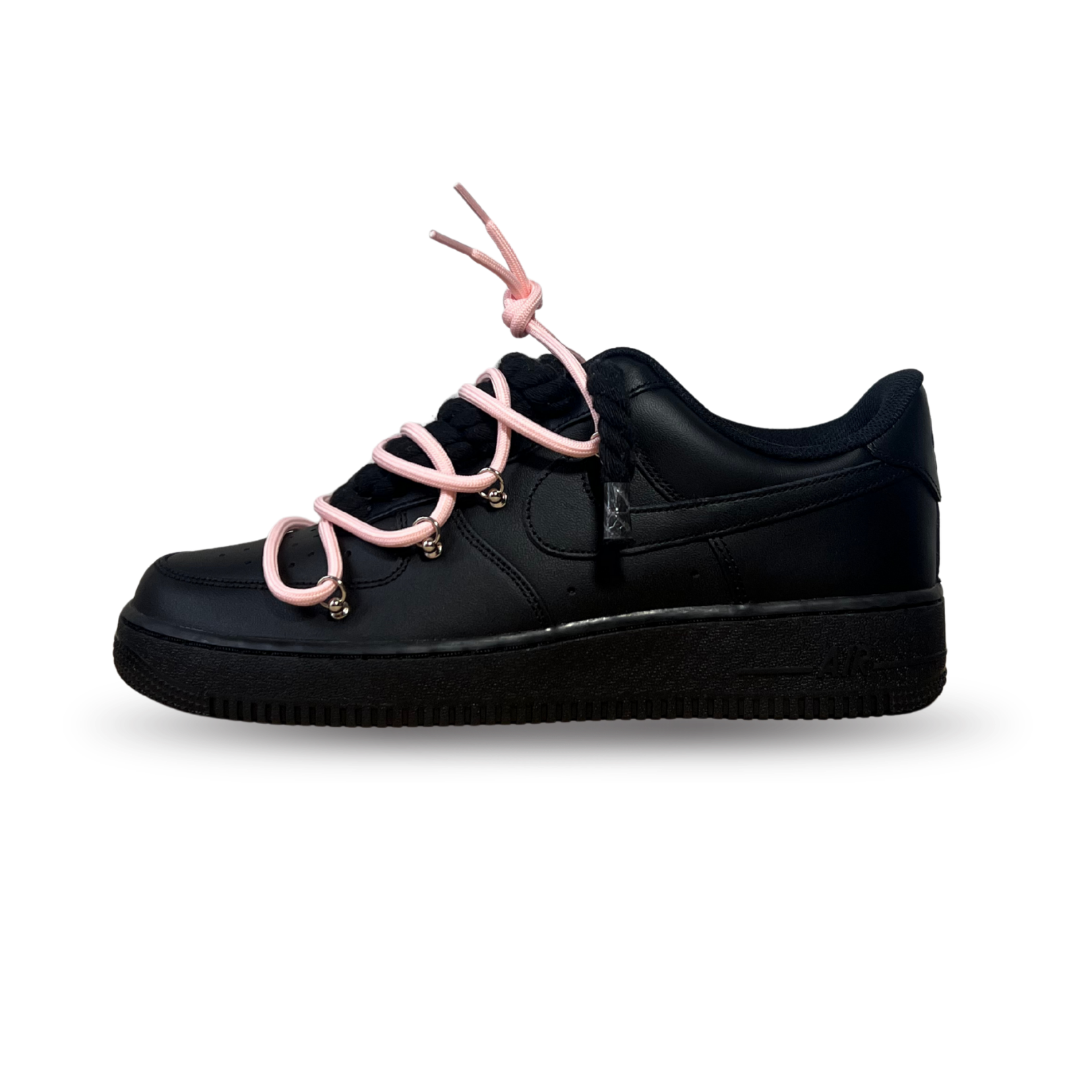 Nike Air Force 1 Black Laced Up Rope Lace Pink Oldalnézet