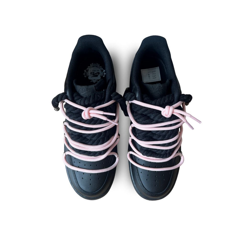 Nike Air Force 1 Black Laced Up Rope Lace Pink Felülnézet