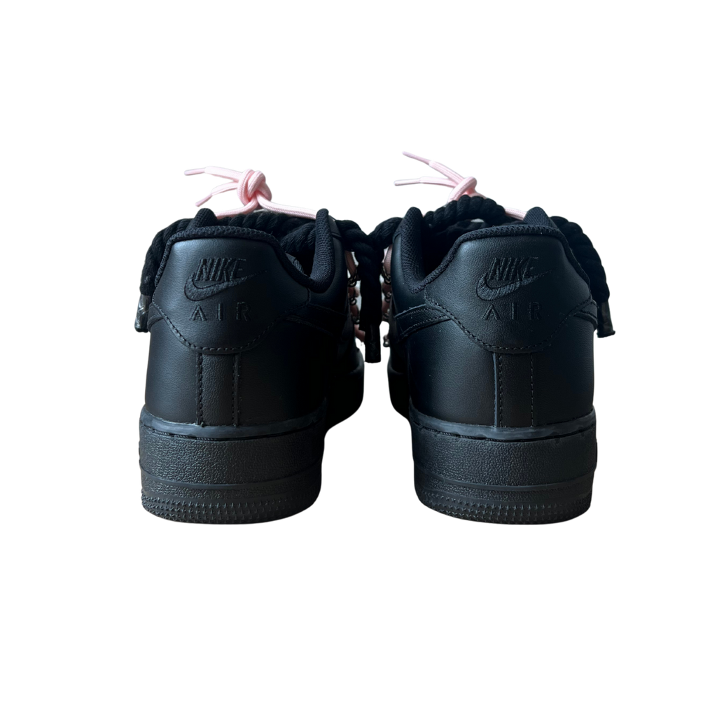 Nike Air Force 1 Black Laced Up Rope Lace Pink Hátulnézet