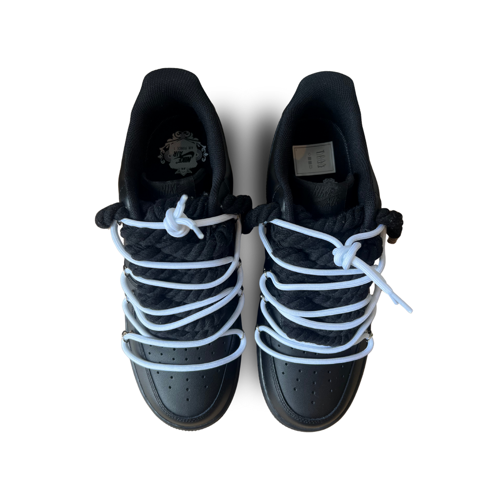 Nike Air Force 1 Black Laced Up Rope Lace White Felülnézet