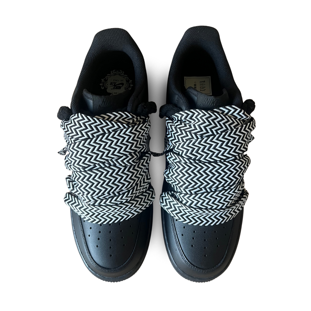 Nike Air Force 1 Black Lanvin Rope Lace Black White Felülnézet