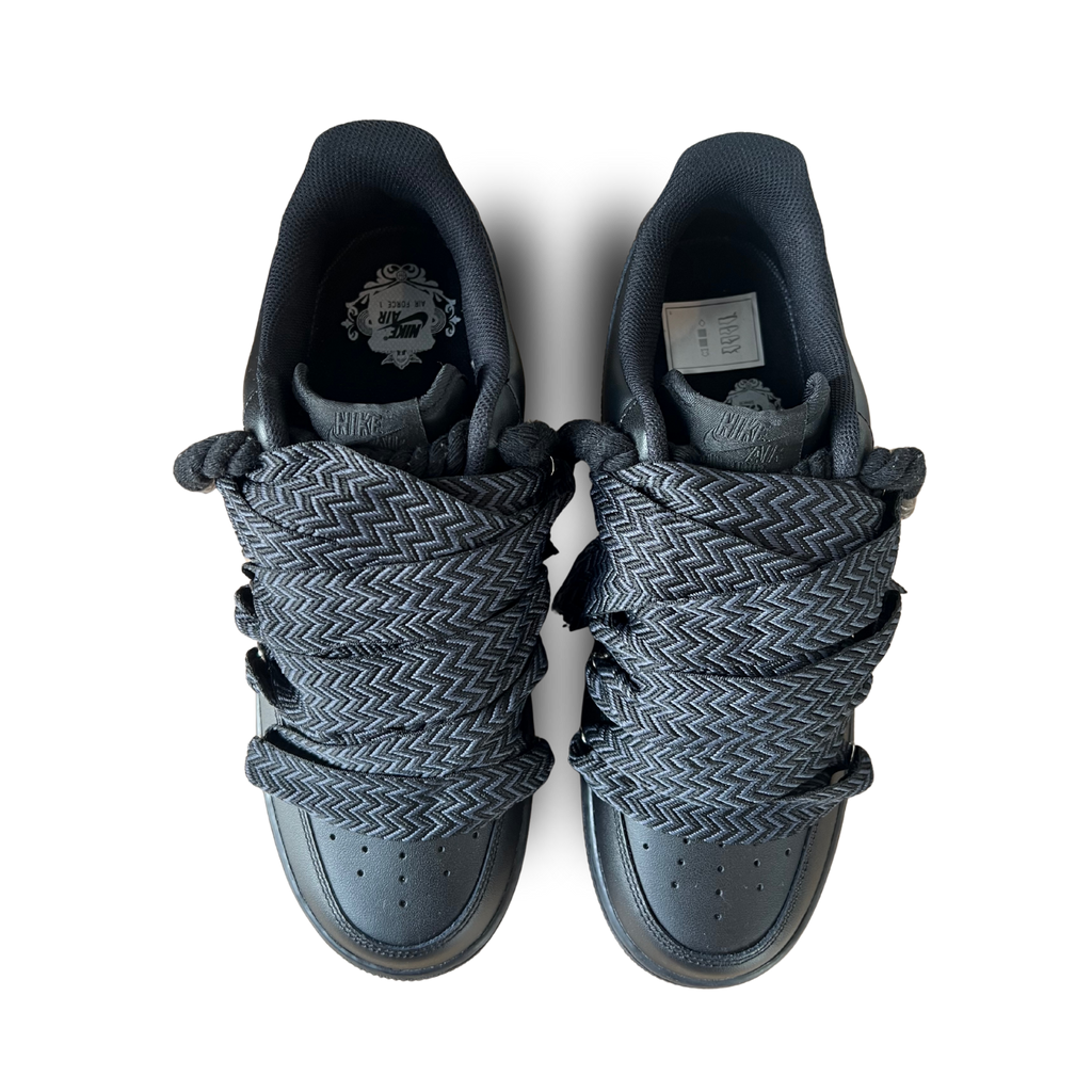 Nike Air Force 1 Black Lanvin Rope Lace Pure Black Felülnézet