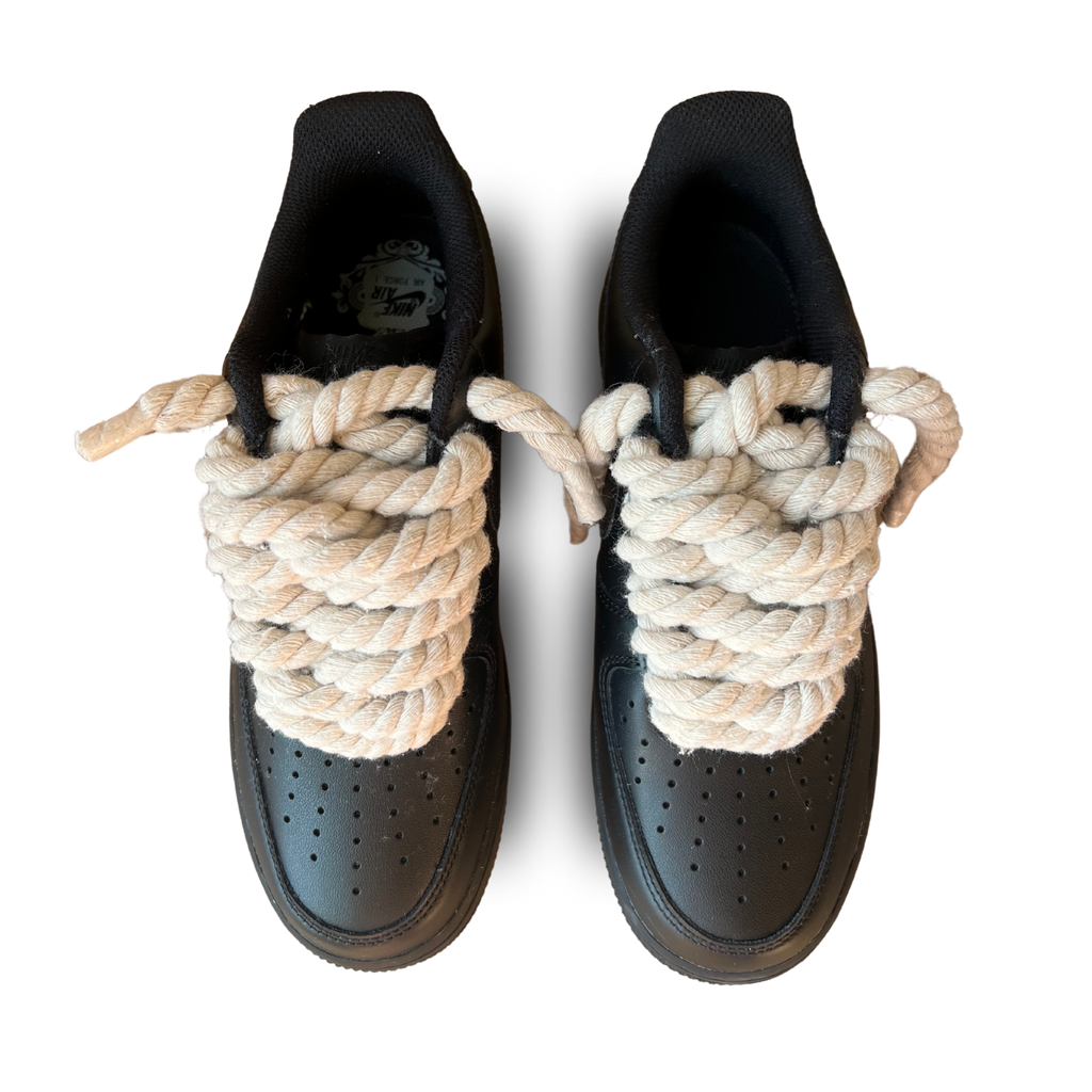 Nike Air Force 1 Black Rope Lace Beige Felülnézet