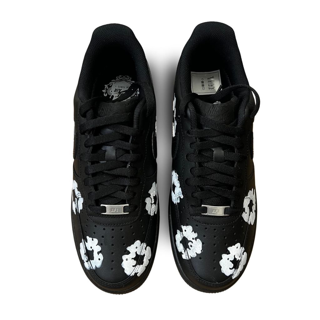 Nike Air Force 1 Low Black Denim Tears Custom Felülnézet