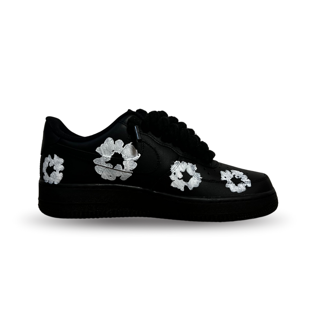 Nike Air Force 1 Low Black Denim Tears Custom Rope Lace Belső oldalnézet