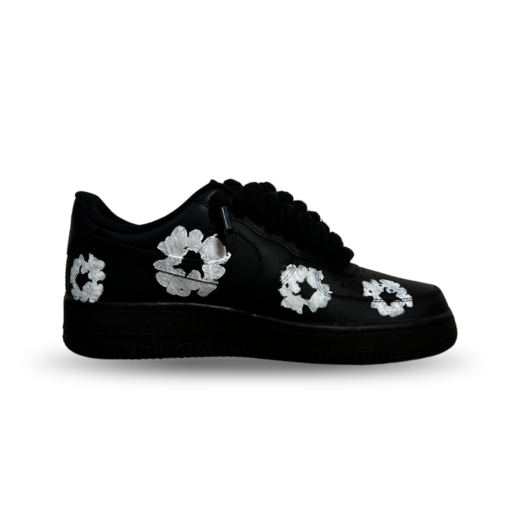 Nike Air Force 1 Low Black Denim Tears Custom Rope Lace Belső oldalnézet