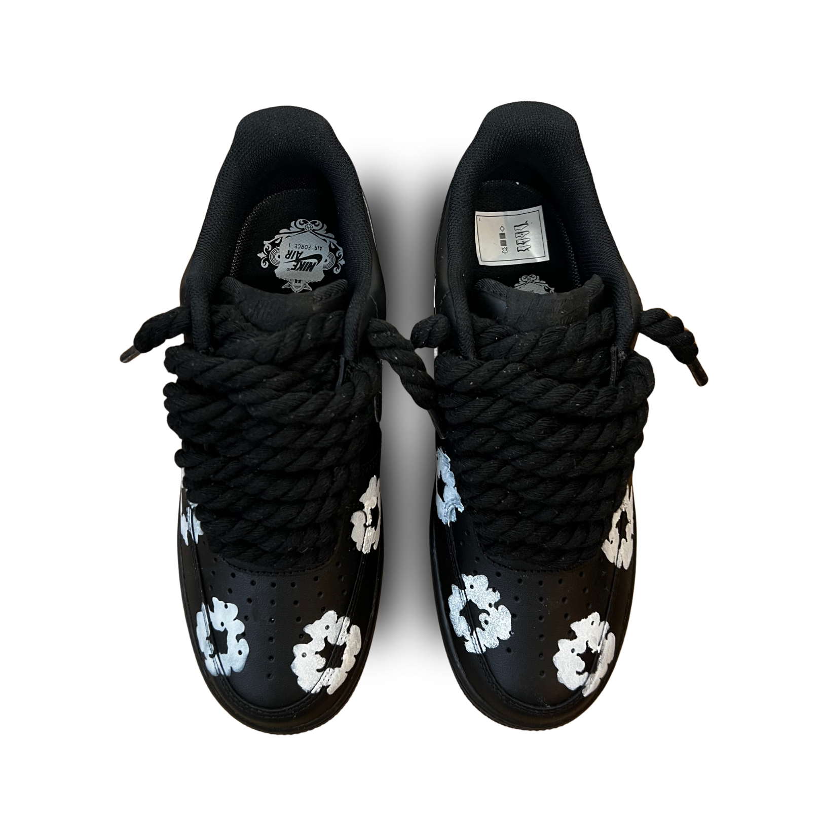 Nike Air Force 1 Low Black Denim Tears Custom Rope Lace Felülnézet